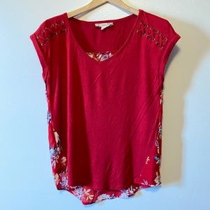 Red floral blouse